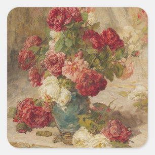 Georges Jeannin - A Still Life with Roses in a ... Square Sticker