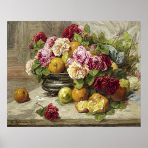 Georges Jeannin Still Life of Roses and Fruit Poster