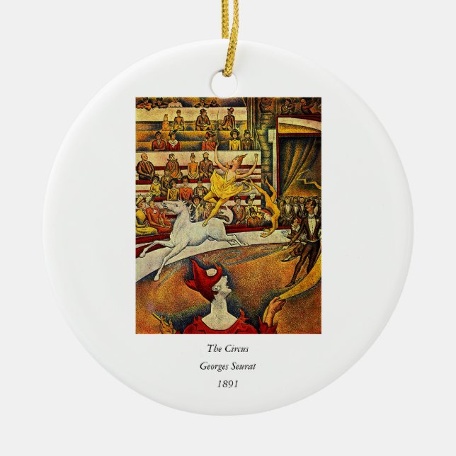 Georges Seurat's The Circus (1891) - Clown & Rider Ceramic Tree Decoration (Front)