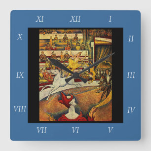 Georges Seurat's The Circus (1891) - Clown & Rider Square Wall Clock