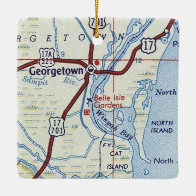 Georgetown SC Vintage Map Ceramic Ornament (Back)