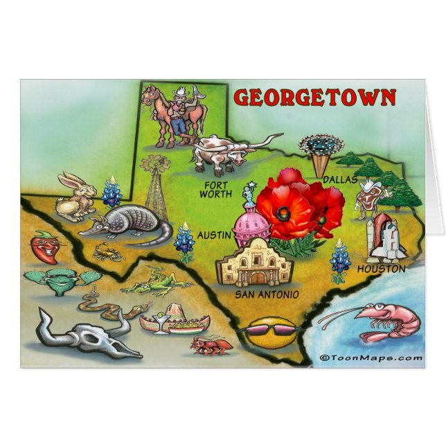 Georgetown Texas Cartoon Map (Front Horizontal)