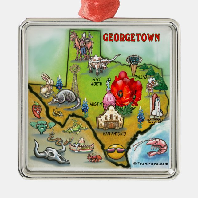 Georgetown Texas Cartoon Map Metal Ornament (Front)