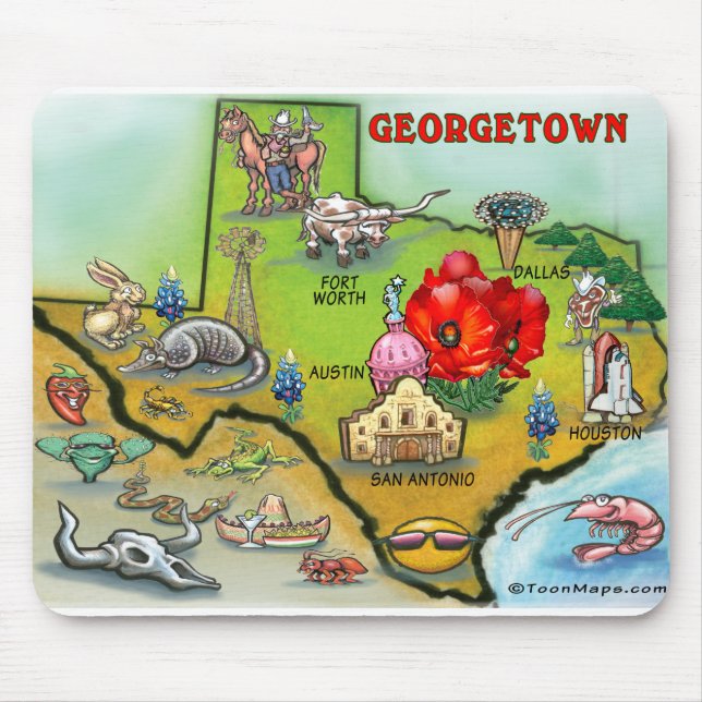 Georgetown Texas Cartoon Map Mouse Pad (Front)