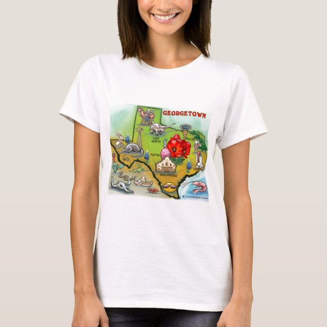 Georgetown Texas Cartoon Map T-Shirt (Front)