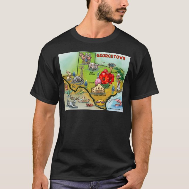 Georgetown Texas Cartoon Map T-Shirt (Front)
