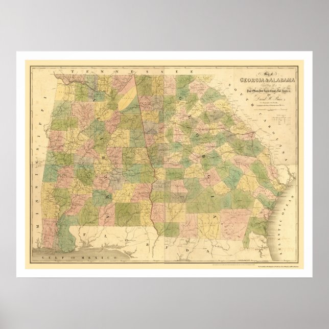 Georgia & Alabama Railroad Map 1839 Poster (Front)