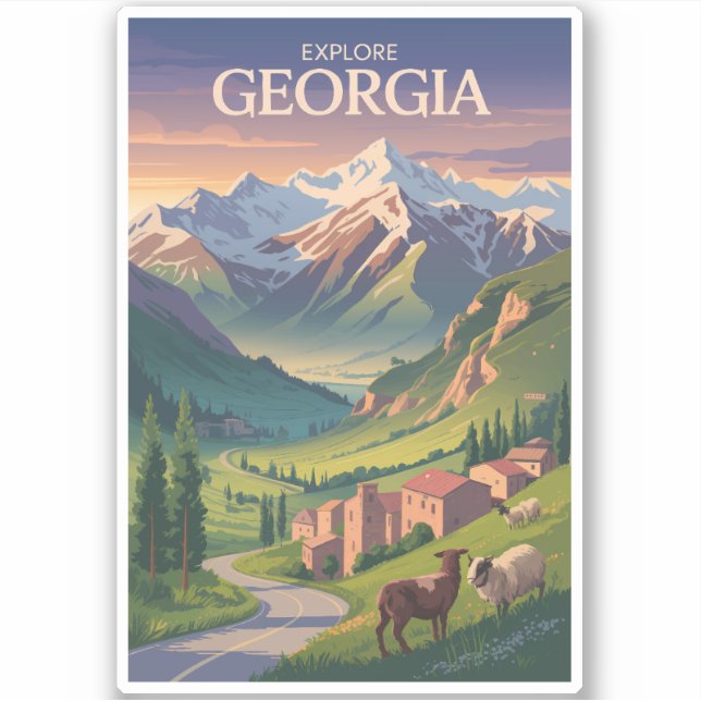 Georgia Caucasus Mountains Travel Art Vintage (Front)