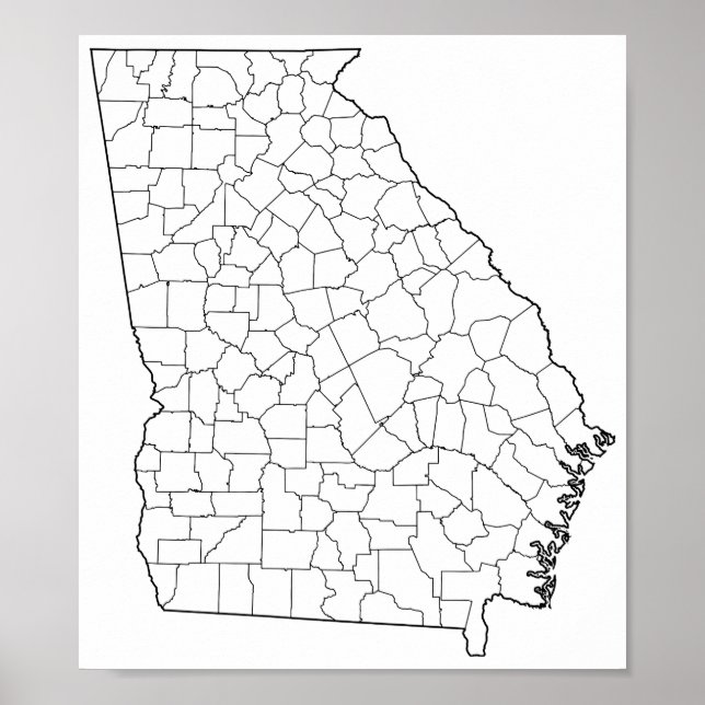 Georgia Counties Blank Outline Map Poster (Front)