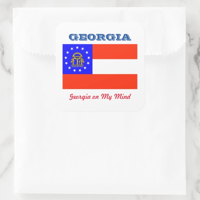 Georgia Flag and Slogan Square Sticker (Bag)