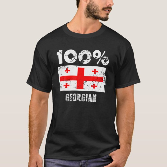 Georgia Flag Support | 100% Georgian Battery Power T-Shirt (Front)