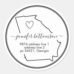 Georgia home return address Signature heart Classic Round Sticker