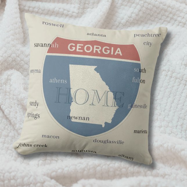Georgia Home Throw Pillow with Cities – Custom (This throw pillow is a great addition to any room in your Georgia home!)