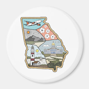 Georgia Map - Vintage Atlanta Savannah GA Souvenir Magnet