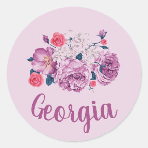Georgia Name Floral Custom Vintage Flower Girl Classic Round Sticker