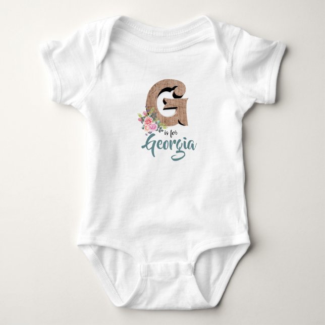 Georgia Name Reveal Wood Letter Floral Girl Romper Baby Bodysuit (Front)