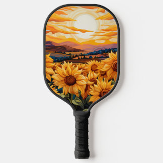 Georgia O Keefe style yellow sunflowers at sunrise Pickleball Paddle