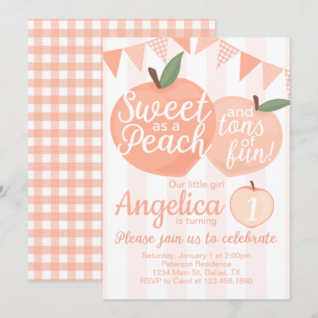 Georgia Peach Birthday Party Invitation Invite (Front/Back)