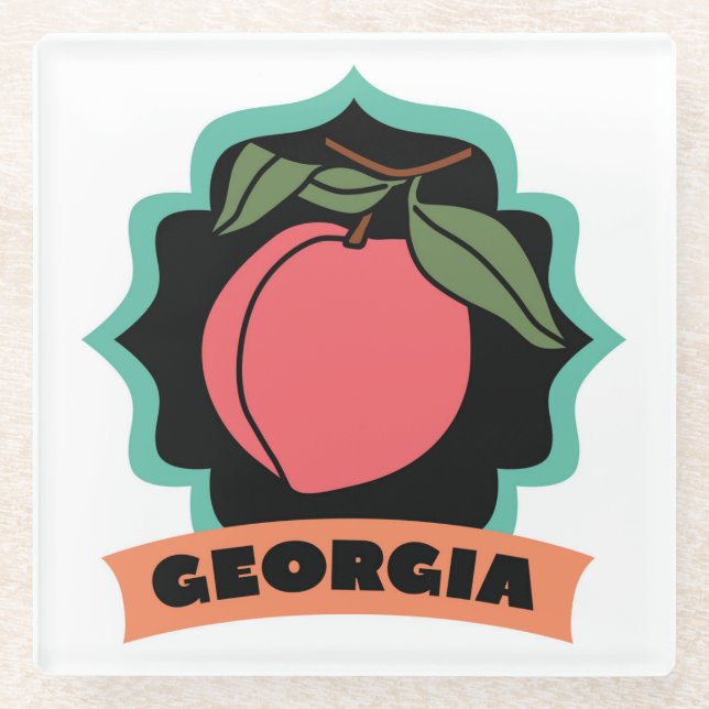 Georgia Peach Logo Glass Coaster (Front)