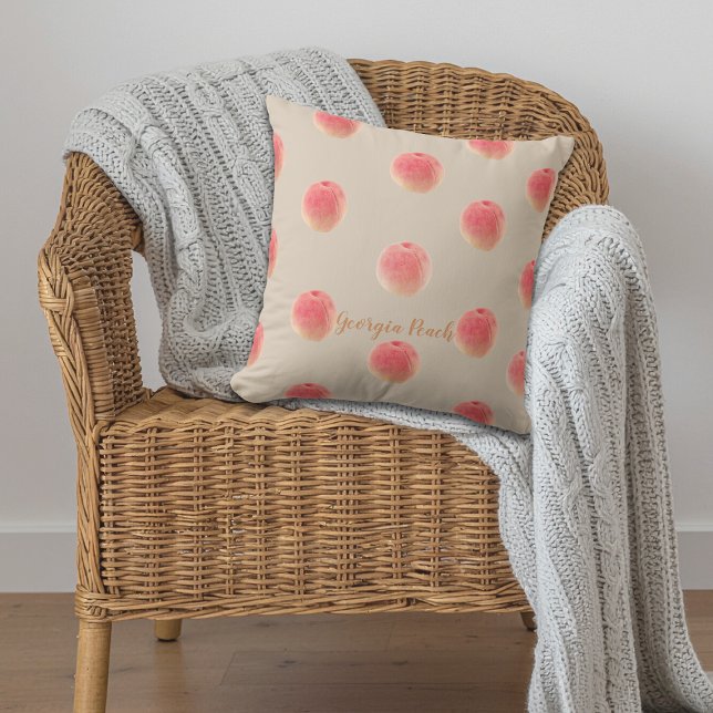 Georgia Peach Pattern Throw Pillow – Southern Home (Add a splash of Georgia with this customizeable Georgia Peach Throw Pillow)