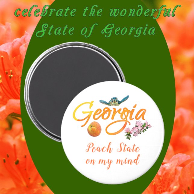 Georgia Peach State on my Mind Sea Turtle Azaleas Magnet (Choice of size and shapes.)