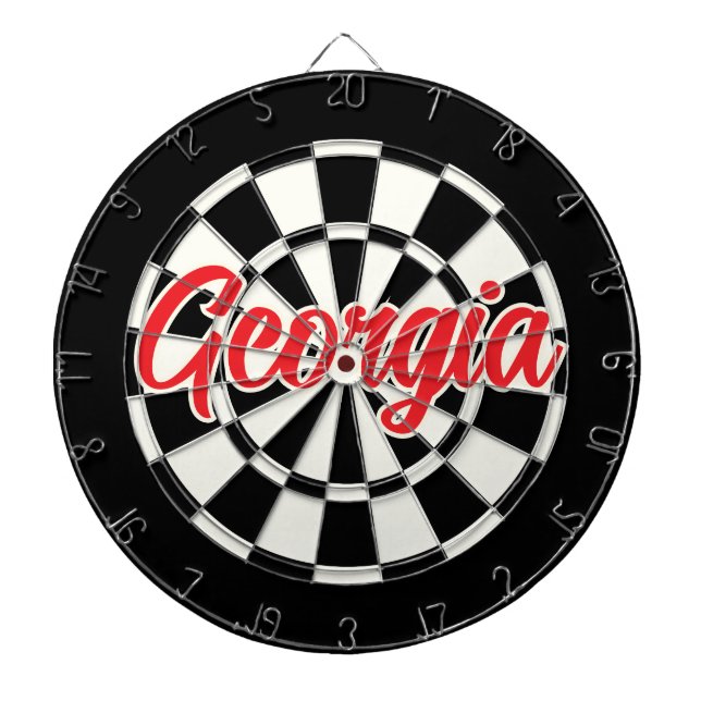 Georgia Red text Black and White Retro Dartboard (Front)