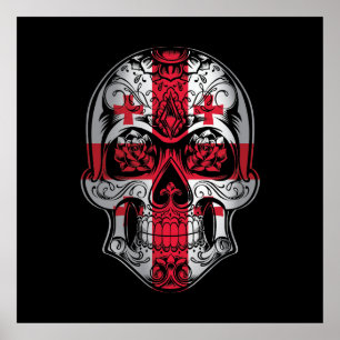 Georgia Skull And Roses Flag Poster