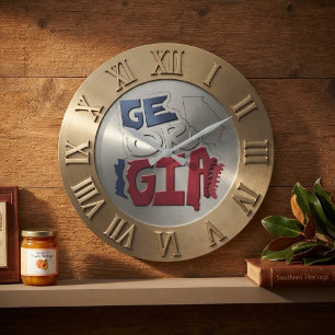 Georgia Stacked Typography State Outline Metallic Large Clock