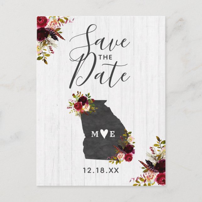 Georgia State Destination Rustic Save the Date Announcement Postcard (Front)