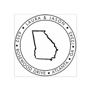 Georgia State Map Return Address Wood Art Stamp