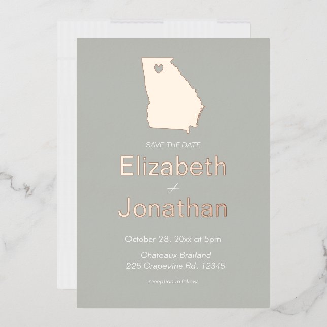 Georgia State Map Save The Date Rose Gold  (Envelope)