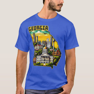 Georgia State Map USA Skyline Landmarks Illustrati T-Shirt