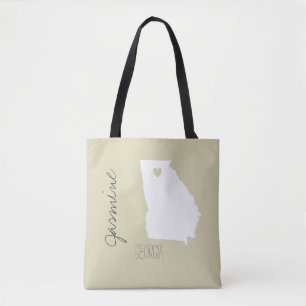 Georgia state map with heart personalise name tote bag