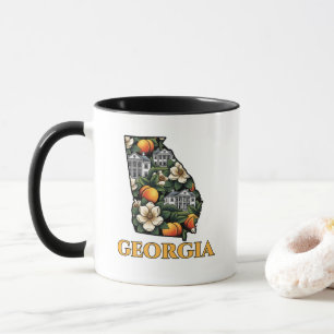 Georgia State Outline with Peaches tattoo style Mug