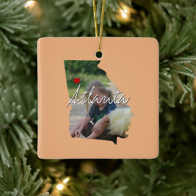 Georgia State Photo insert and town name Ceramic Ornament (Tree)