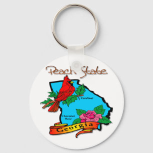 Georgia The Peach State Blue & Cardinal Key Ring