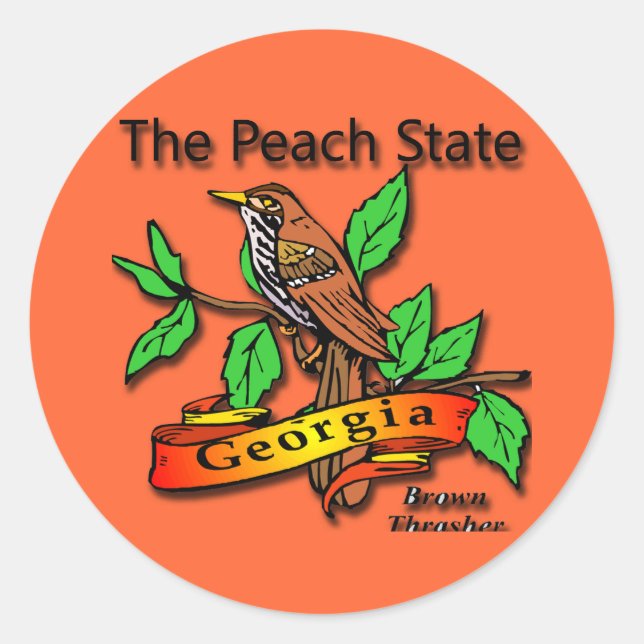 Georgia The Peach State Brown Thrasher Classic Round Sticker (Front)