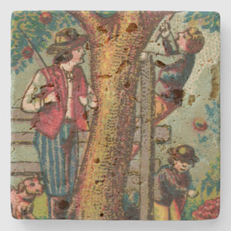 Georgian Boys Picking Apples Stone Coaster