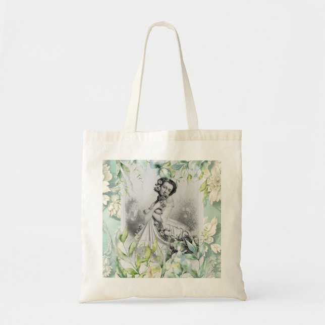 Georgian era woman with Flowers and leaves design Tote Bag (Front)