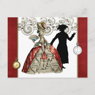 Georgian Lady with a fan and Gentleman - Red Postcard