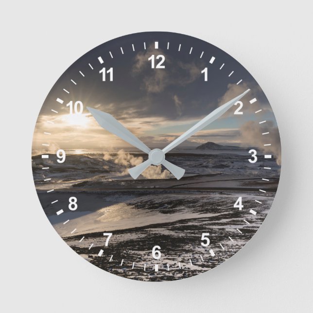 Geothermal Winter Landscape Round Clock (Front)