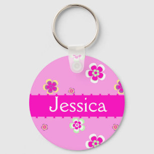 Gepersonaliseerde bloemen patroon met naam key ring