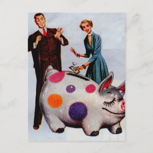 Gerald and Louise feed the pig Postcard