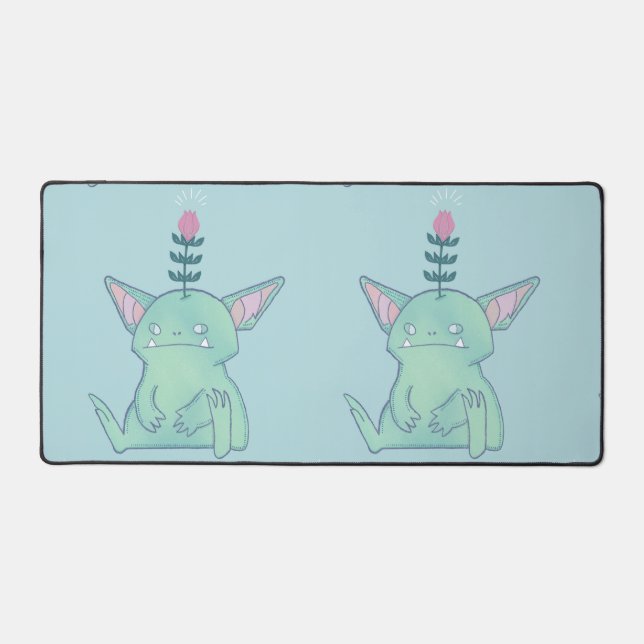 Gerald the Goblin | Cute Grumpy Fantasy Creature  Desk Mat (Front)