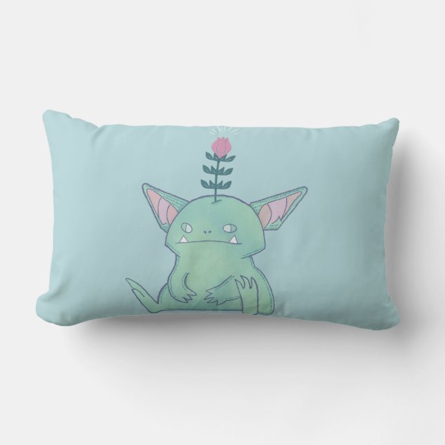Gerald the Goblin | Cute Grumpy Fantasy Creature  Lumbar Cushion (Front)