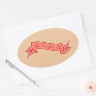 Geraldine Cowgirl Ribbon Stars Oval Sticker