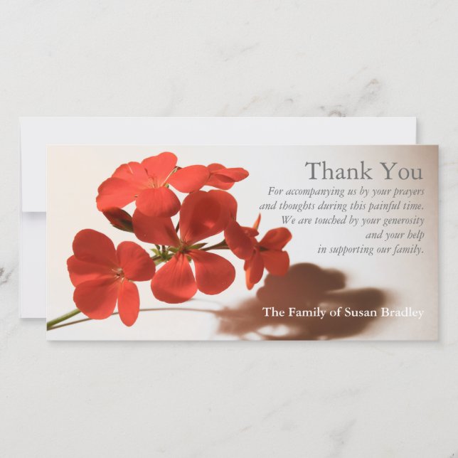 Geranium 1 Sympathy Thank You Photo Card (Front)