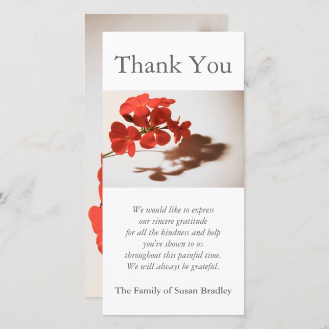 Geranium 1 Sympathy Thank You Photo Card (Front/Back)