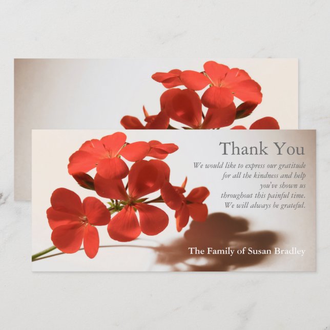 Geranium 2 Sympathy Thank You matching stamp Card (Front/Back)