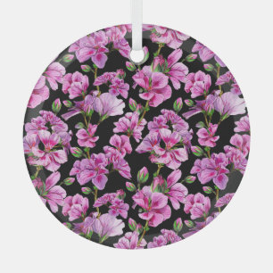 Geranium branches, watercolor pink buds. glass tree decoration